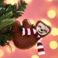 Swinging Sloth with Scarf Christmas Felt Decoration.